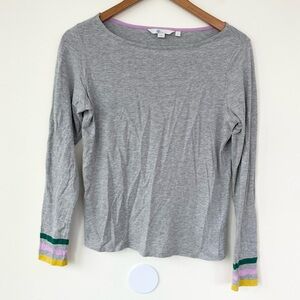 Boden Striped Detail Boatneck Long Sleeve Modal Cotton Top S Small Grey